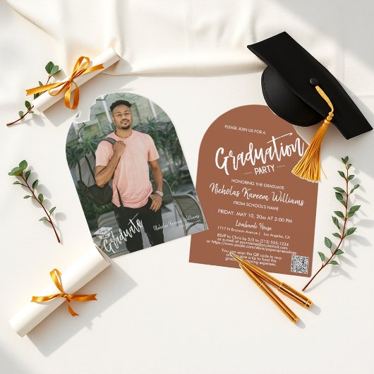 Terracotta Arch Foto QR Code Grad Party Einladung