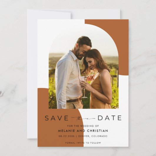 Terracotta Arch Foto Wedding Save The Date (Vorderseite)