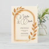 Terracotta Arch Herbstlaubs Hochzeit Einladung (Stehend Vorderseite)