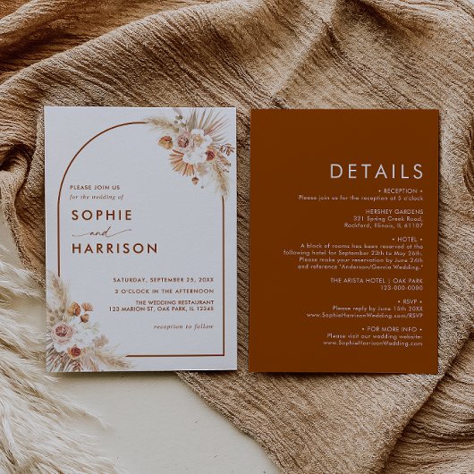 Terracotta Arch Pampas Gras in einer Hochzeit Einladung