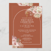 Terracotta Arch Pampas Grass Erste Heilige Kommune Einladung (Vorne/Hinten)