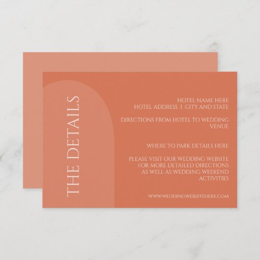 TERRACOTTA ARCH WEDDING DETAILS ENCLOSURE CARD BEGLEITKARTE (Vorne/Hinten)