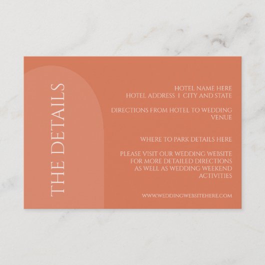 TERRACOTTA ARCH WEDDING DETAILS ENCLOSURE CARD BEGLEITKARTE (Vorderseite)
