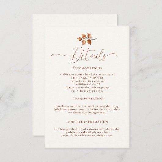 Terracotta auf dem Herbstplatz Details Hochzeiten Begleitkarte (Vorne/Hinten)