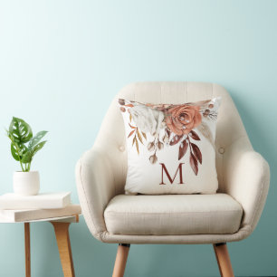 Terracotta Autumn Florals Monogram Kissen