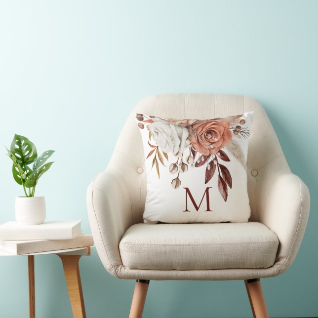 Terracotta Autumn Florals Monogram Kissen (Stuhl )