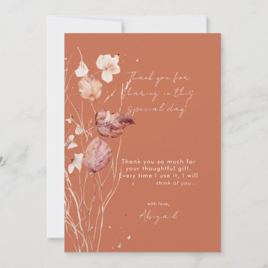 Terracotta Autumn Leaves Brautparty Vielen Dank Einladung (Rückseite)