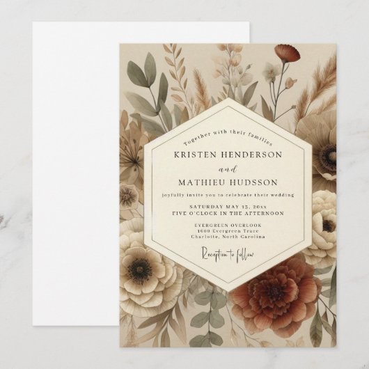 Terracotta Autumnal Boho Wedding Einladung (Vorne/Hinten)