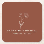 Terracotta Baumwolle Floral Boho Wedding Rechteckiger Pappuntersetzer (Vorderseite)