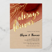 Terracotta Beach Hochzeit im Herbst Gold Folieneinladung (Vorderseite)