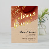 Terracotta Beach Hochzeit im Herbst Gold Folieneinladung (Stehend vorne)