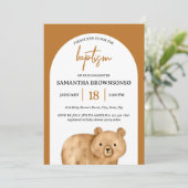 Terracotta Bear Baby Taufe Einladung (Stehend Vorderseite)