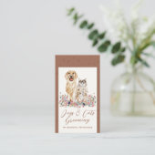 Terracotta Beige Aquarellhunde Katzen Haustiere Si Visitenkarte (Stehend Vorderseite)