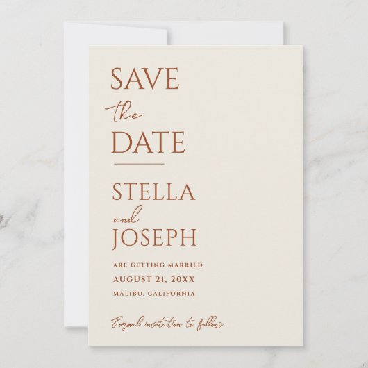 Terracotta Beige Boho Chic Earthy Modern Wedding Save The Date (Vorderseite)