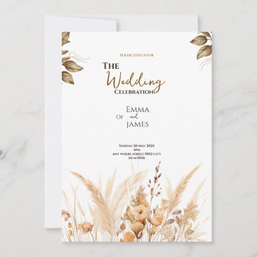 Terracotta beige minimalistische Blumenkarte Einladung (Vorderseite)