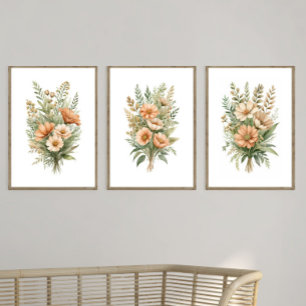 Terracotta Beige Wildblume Flora Bilderwand Sets