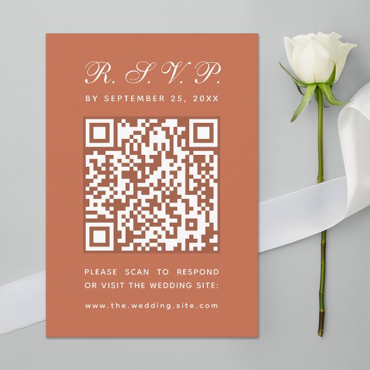 Terracotta Big QR Code Einfache Kalligrafie Hochze RSVP Karte