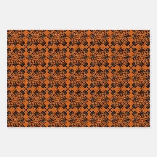 Terracotta Black Alcient Griechisch Meander Muster Geschenkpapier Set (Vorderseite 2)