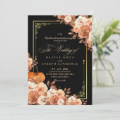 Terracotta Black Floral Boho Rustikale Hochzeit I Einladung (Stehend Vorderseite)