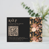 Terracotta Black Floral Herbst QR Code Hochzeit RSVP Karte (Stehend Vorderseite)