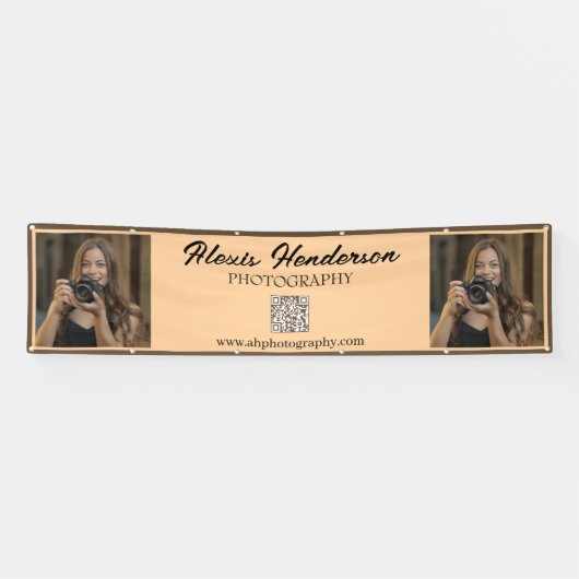 Terracotta & Black Script QR Code Minimalist Booth Banner (Horizontal)