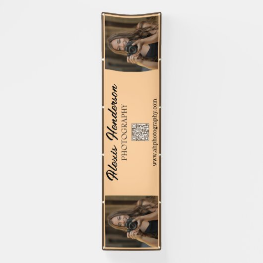 Terracotta & Black Script QR Code Minimalist Booth Banner (Vertikal)