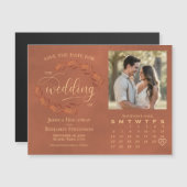 Terracotta-Blätter Foto & Kalender Save the Date Magneteinladung (Vorne/Hinten)