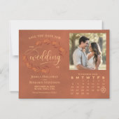 Terracotta-Blätter Foto & Kalender Save the Date Magneteinladung (Vorderseite)