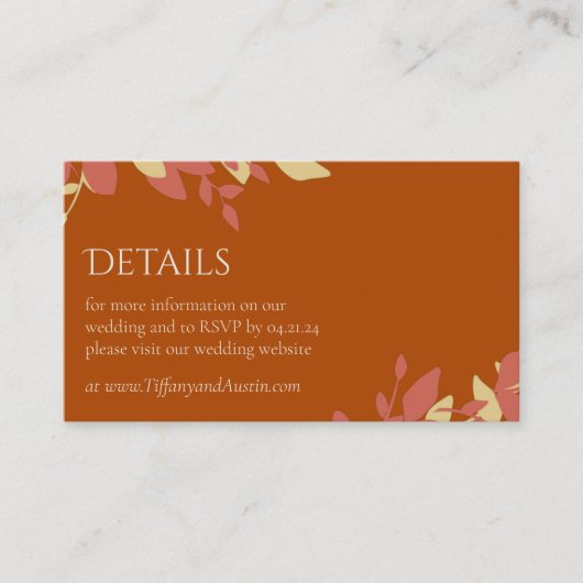 Terracotta-Blätter Moderne Hochzeitskarte Begleitkarte (Vorderseite)