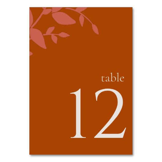 Terracotta-Blätter Moderne Hochzeitsszene Tischnum Tischnummer (Vorderseite)