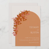 Terracotta Blätter Saubere Moderne Hochzeit Einlad Einladung (Vorne/Hinten)