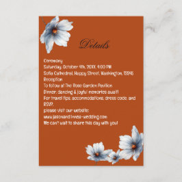 Terracotta Blaue Flora Anemone Herbsthochzeit Begleitkarte