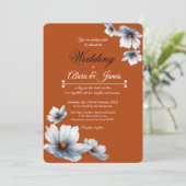 Terracotta Blaue Flora Anemone Herbsthochzeit Einladung (Stehend Vorderseite)