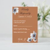 Terracotta Blaue Flora Anemone Herbsthochzeit RSVP Karte (Stehend Vorderseite)