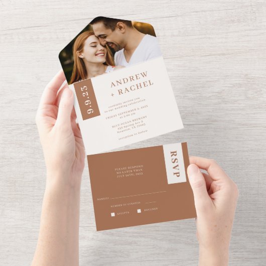 Terracotta Blocks Spring Wedding Foto All In One Einladung (Abreißen)