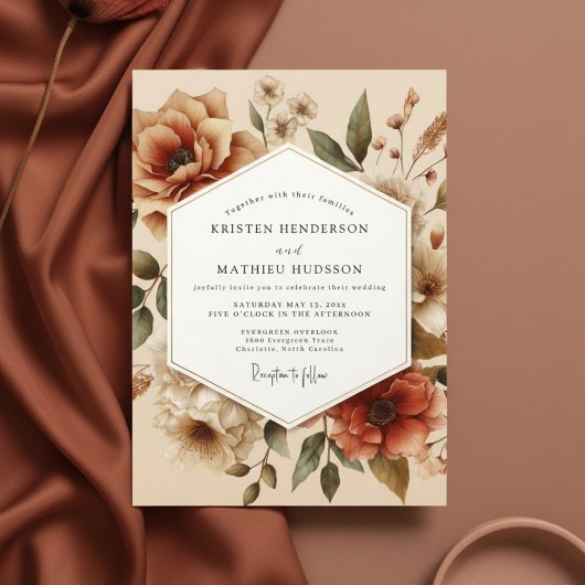 Terracotta Bloom Autumn Romance Wedding Einladung