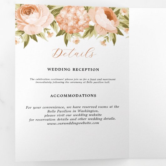 Terracotta Blooming Rose Hydrangea Blumenzehen Dreifach Gefaltete Ankündigung (Innen Erste Seite)