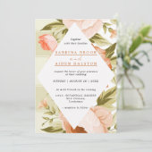 Terracotta Blooming Rose Hydrangea Floral Wedding Einladung (Stehend Vorderseite)