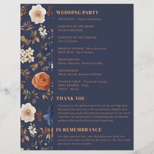 Terracotta Blue French Country Wedding Program (Rückseite)