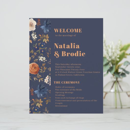 Terracotta Blue French Country Wedding Program (Stehend Vorderseite)