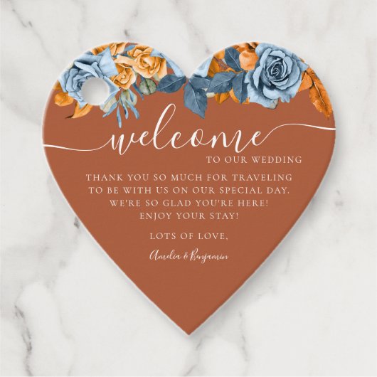 Terracotta Blue Rust Eukalyptus Begrüßung Geschenkanhänger (Vorderseite)