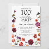 Terracotta Blume 100. Geburtstagsparty Elegant Einladung (Vorderseite)