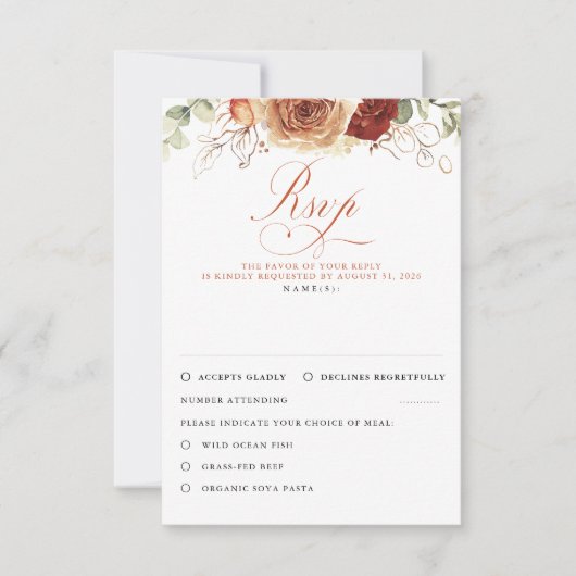 Terracotta Blume Black Wedding RSVP (Vorderseite)