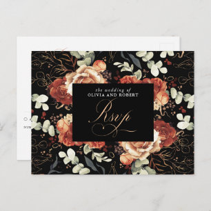 Terracotta Blume Black Wedding RSVP Postcard Postkarte