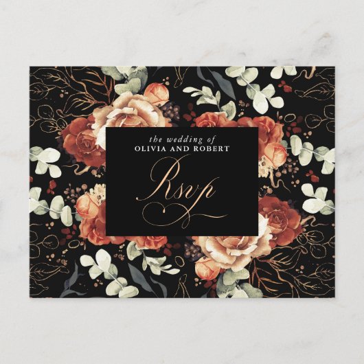 Terracotta Blume Black Wedding RSVP Postcard Postkarte (Vorderseite)