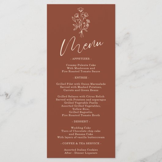 Terracotta Blume Bohemisch Einfach Botanisch Menükarte (Vorderseite)