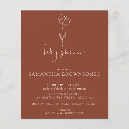 Terracotta-Blume Botanisches Budget Kinderdusche Flyer (Vorne)