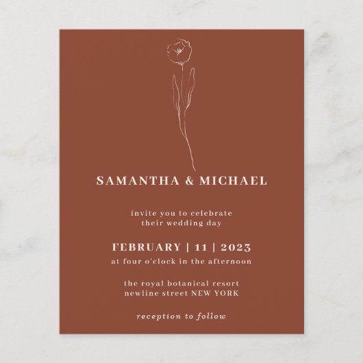 Terracotta Blume Botanisches Hochzeitbudget Flyer (Vorne)