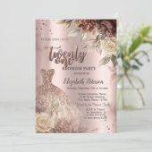 Terracotta Blume Dress Wine Glass 21. Geburtstag Einladung (Stehend Vorderseite)