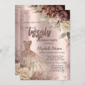 Terracotta Blume Dress Wine Glass 21. Geburtstag Einladung (Vorne/Hinten)